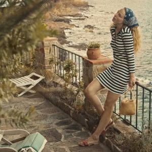 Doen Como Dress in Navy + Cream Stripe